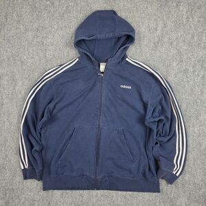 Adidas Vintage Y2K Navy Blue Full Zip Hoodie 3-Stripe 2XL